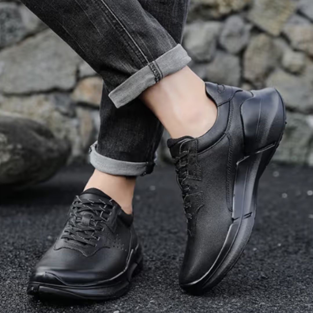 SUOYUE Urban Autumn/Winter Black Low-Top Lace-Up Waterproof Commuter Casual Leather Shoes (Men) 25502BLACK